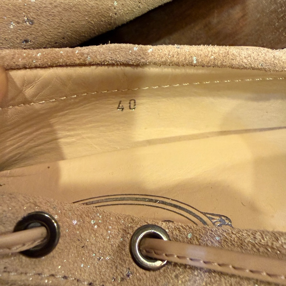Tod's Women’s Suede Dusty Pink Metallic Gommini Driving  Loafers sz 9.5 - Picture 6 of 9